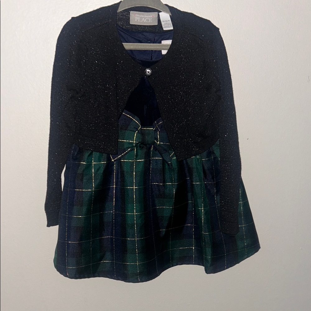 Place Elegant Black and Green Plaid Dress